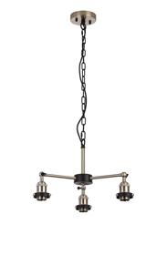 D1025SN  Dreifa Curved Round Pendant (FRAME ONLY), 3 x E27, Satin Nickel/Black